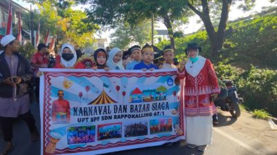Semarakkan HUT RI yang ke-77, SD Kompleks Rappokalling Gelar Karnaval dan Bazar Siaga